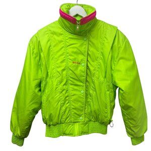 SUNICE Vintage 90s Neon Ski Jacket Womens Size 10 Lime Green Pink